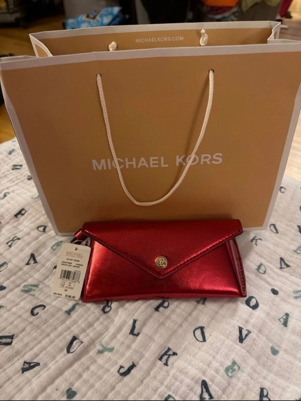 MICHAEL Michael Kors Metallic Red eyeglass case with Gold Snap